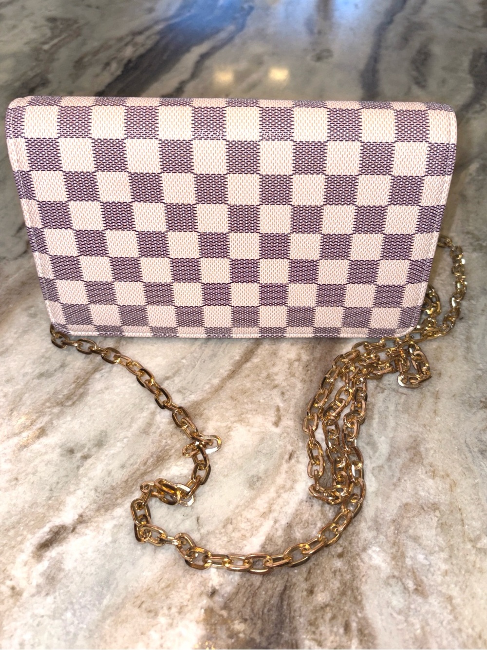 Purple Checkered Gold Chain Strap Crossbody Bag